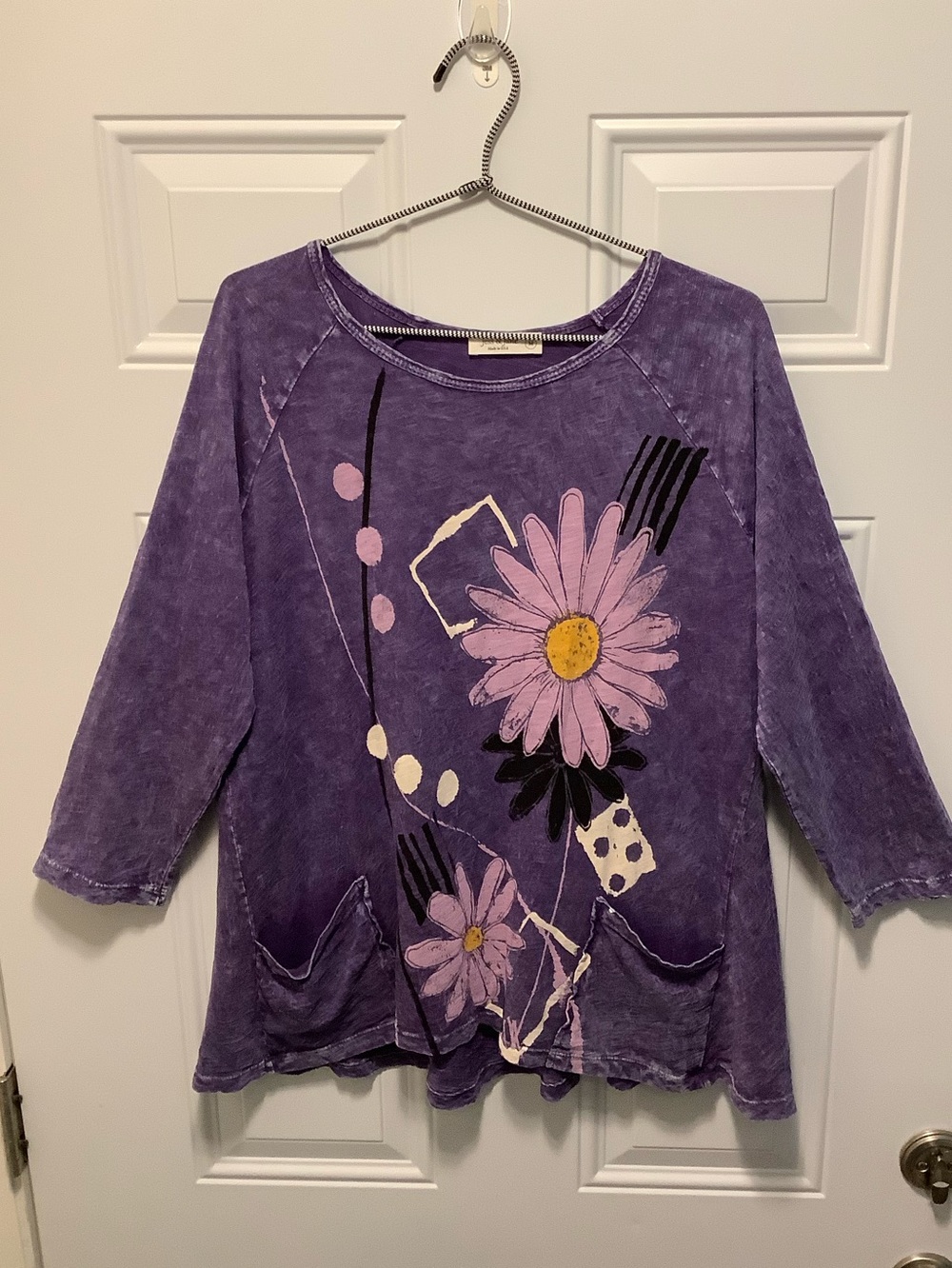 Jess & Jane| Purple Mineral Wash Tunic Daisy Pockets Sz M Artsy 100% Cotton